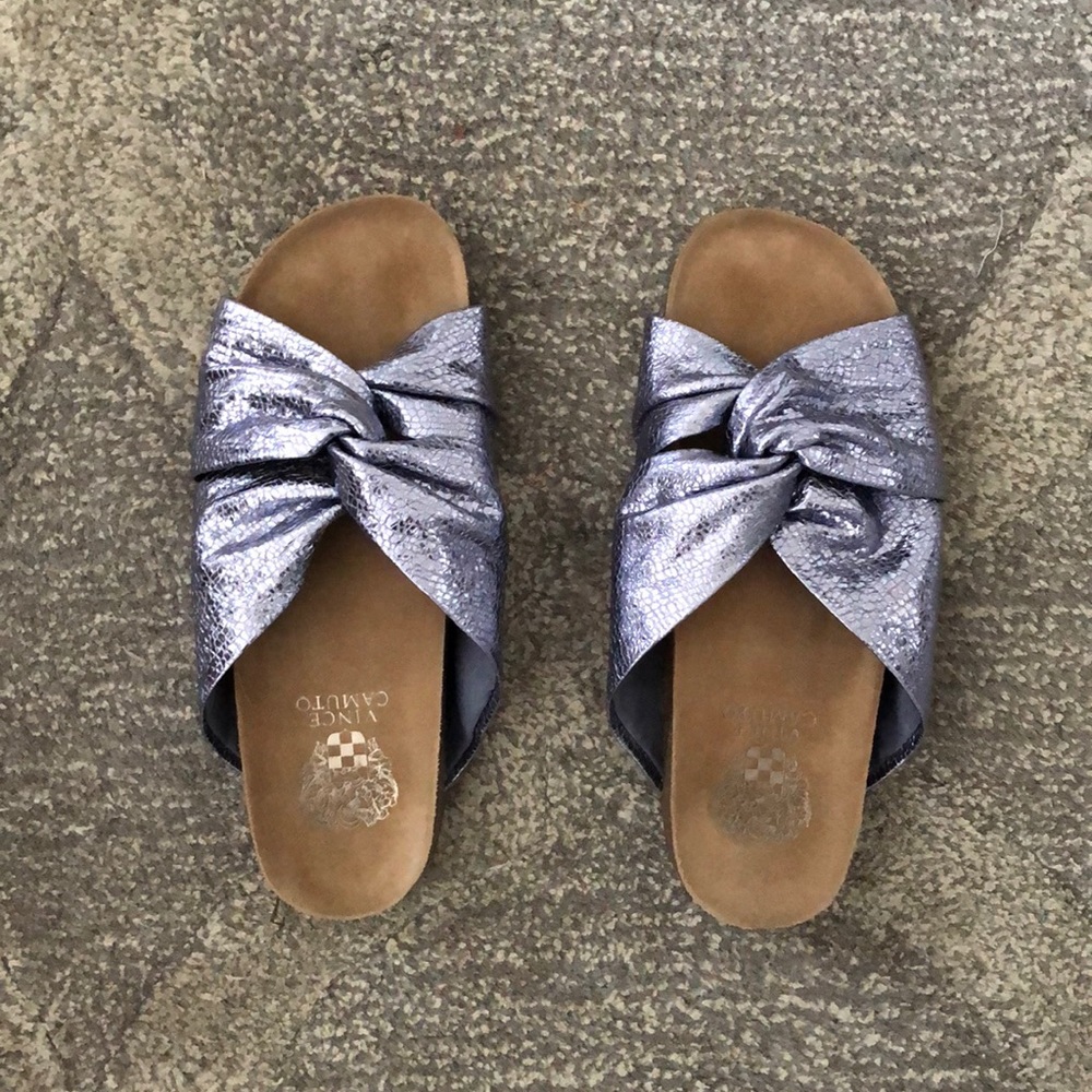 Metallic Blue Slide Sandal